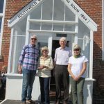 Mr Walker with Graham Denny, Valerie Baker and Wendy Gibbs outside the Reading Room